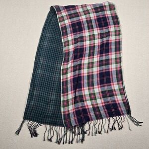 Eddie Bauer OS Reversible Plaid Gauzy Scarf 100% Cotton Fringe Unisex